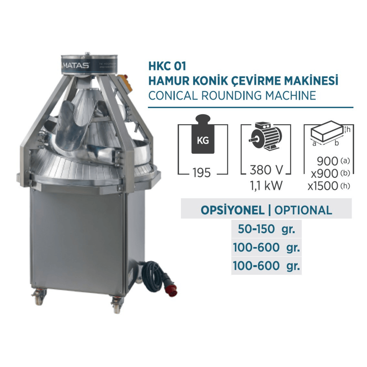 Mataş Makina Conical Dough Rounding Machine HKC-01 - Makina Jay Dee 03298060064817