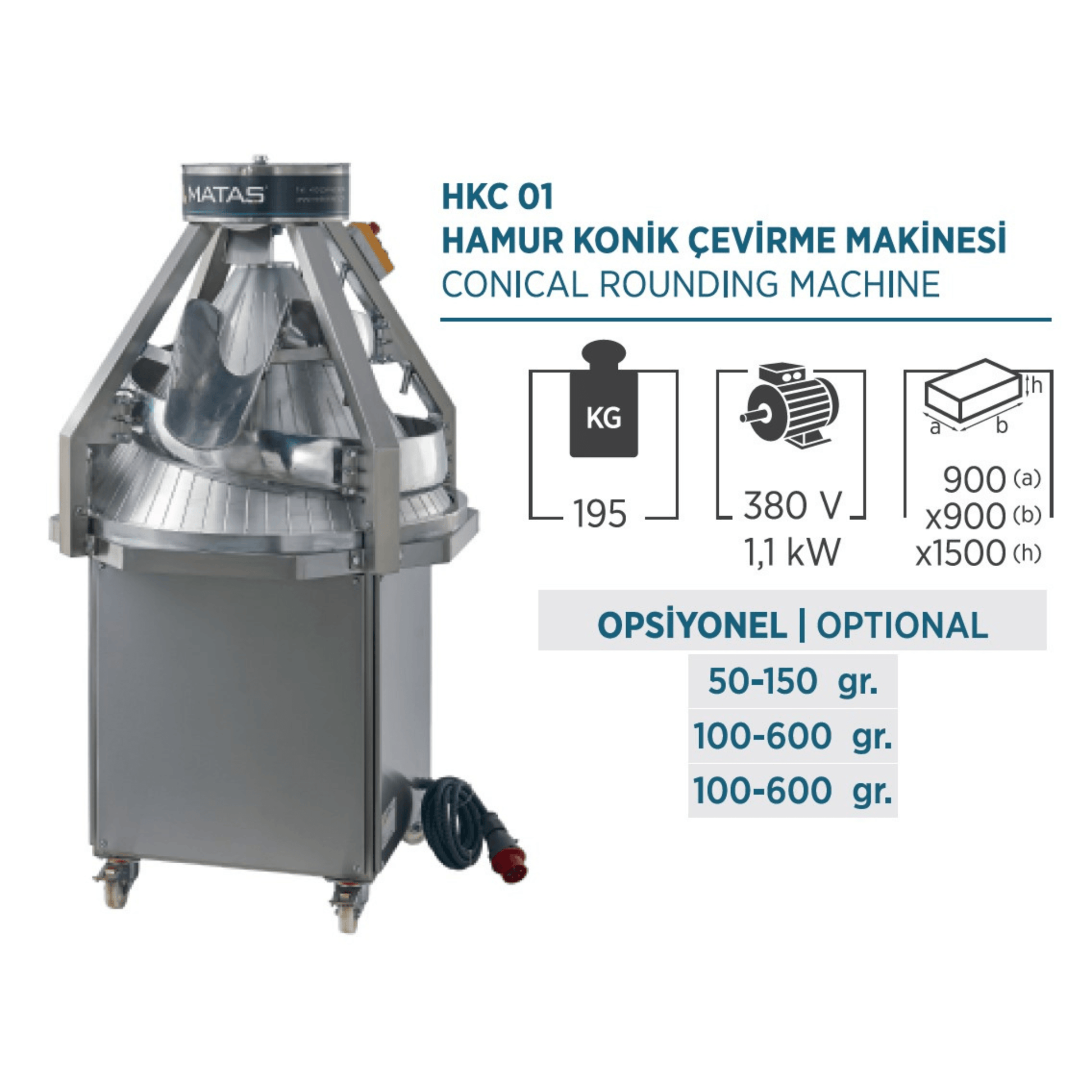 Mataş Makina Conical Dough Rounding Machine HKC-01 - Makina Jay Dee 03298060064817