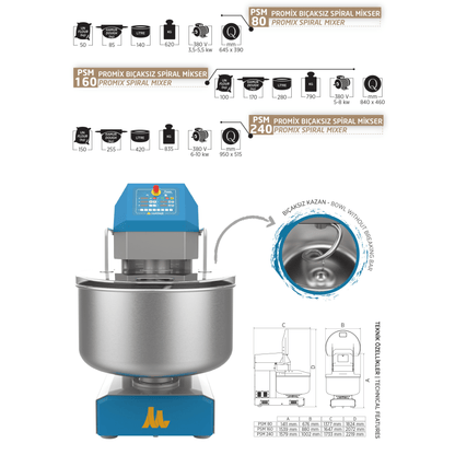 Mataş Makina PRO Spiral Mixer PSM-80 - Makina Jay Dee 03298065668529